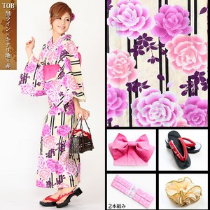 艶姫☆モテカワSWEET6点浴衣セットT0B(黒ライン×キナリ地×赤)